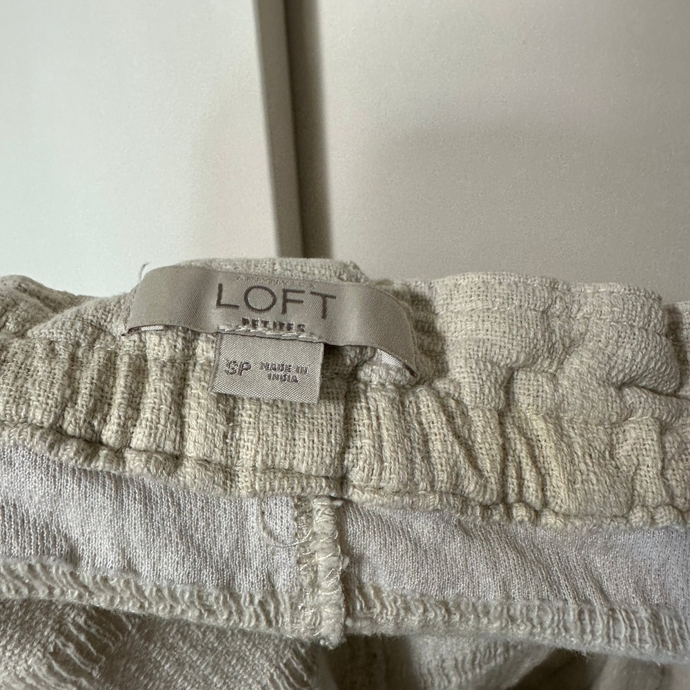 Loft Cream Mini Skirt Linen Cotton Blend Drawstring Pockets‎ Womens Small Petite - Picture 3 of 4